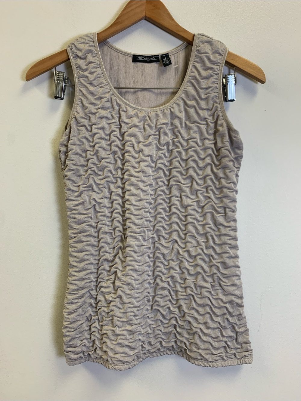 Notations Ruched Scoop Tank Top in Light Taupe